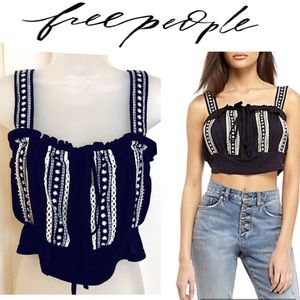 FREE PEOPLE Top Crop Blue/ White Embroidered Buy It Now Price💃😎